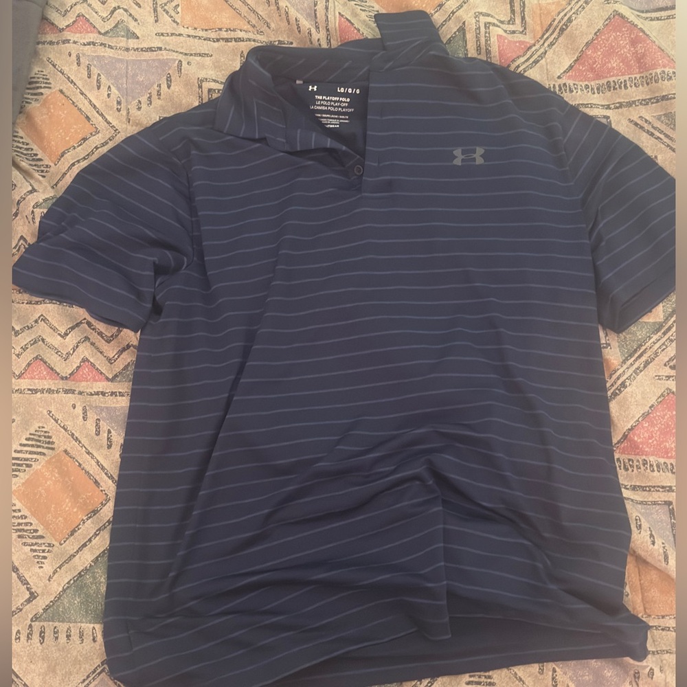 Blue Striped Under Armour Golf Collared Polo Shirt